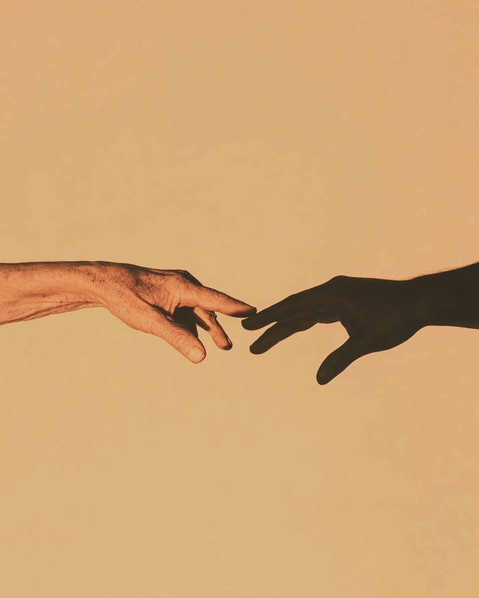 Two hands reaching toward each other
